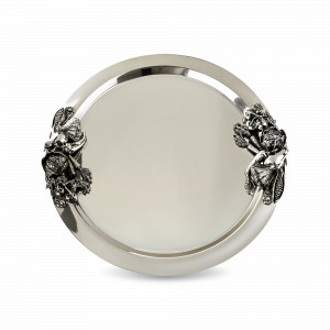 Поднос круглый «Овощи», медь, 27 см, серебристый, серия Медная посуда, Кольчугинский Мельхиор, Россия, Подносы