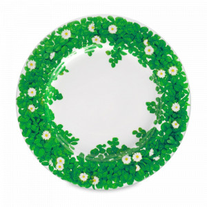 Тарелка обеденная, 27 см, костяной фарфор, белый, зеленый, серия Prati Italiani, TAITU, Италия, Тарелки зеленые