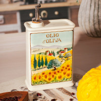 Бутылка для масла Sunflowers, 500 мл, керамика, белый, декор, серия Oliere in Fiore, NUOVA CER, Италия_00819860070501013535.jpg