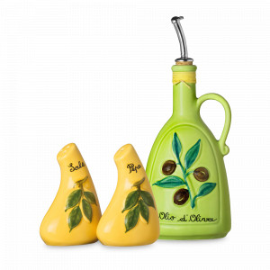 Набор из бутылки для масла, солонки и перечницы, керамика, декор, серия Classiche, NUOVA CER, Италия, Бутылки для масла и уксуса, гейзеры