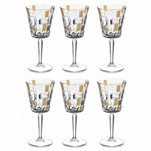 Набор из 6-ти бокалов для вина Gold, 280 мл, хрустальное стекло, серия Etna, RCR, Италия, Фужеры для вина