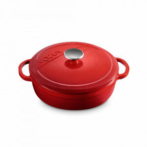Кастрюля с крышкой низкая, 24 см, 3.6 л, чугун, красный, серия L'amour, VOEUX, Франция, Сотейники
