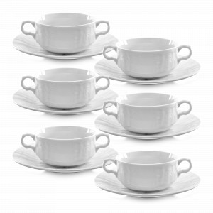 Набор из 6-ти суповых пар - бульонниц, 250 см, фарфор, белый, серия Недекорированный, BERNADOTTE, Чехия, Тарелки суповые белые