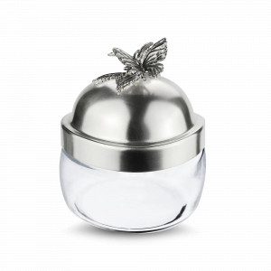 Банка под сыпучие продукты «Бабочка», 420 мл, латунь, стекло, серебристый, серия Летний сад, Кольчугинский Мельхиор, Россия, Банки для хранения чая