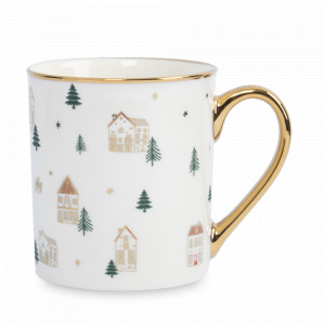 Кружка «Домики и ели», 300 мл, фарфор, белый, золотой, серия Townlet, ANNA LAFARG, Китай, Белые кружки