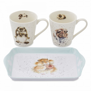 Набор из 2-х кружек на подносе «Звезды диеты», 3 предмета, фарфор, пластик, декор, серия Забавная фауна, PIMPERNEL, Великобритания, Чашки маленькие