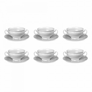 Набор из 6-ти суповых пар - бульонниц, 360 см, фарфор, белый, серия Недекорированный, BERNADOTTE, Чехия, Тарелки суповые белые