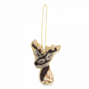 Украшение новогоднее - подвес Олень, 10 см, бисер, полифилл, бронзовый, серия New Year, ANNA LAFARG, Китай, Новогодний Декор ANNA LAFARG