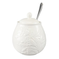 Сахарница с крышкой, 10 х 13 см, фарфор, белый, рельеф, серия English gardens, LIBERTY JONES, Китай_00820690050145129483.jpg