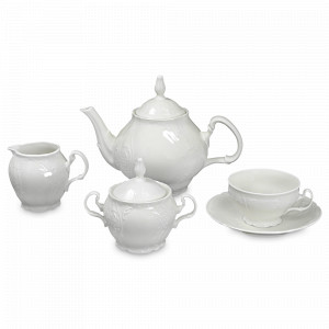 Сервиз чайный на 6 персон ( классическая чашка), 17 предметов, фарфор, белый, серия Недекорированный, BERNADOTTE, Чехия, Скидка до -30% на фарфор BERNADOTTE