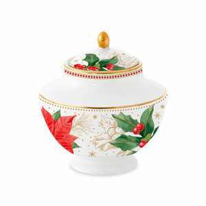 Сахарница , 250 мл, фарфор, белый, декор, серия Пуансеттия и ягоды, EASY LIFE (R2S), Италия, Сахарницы