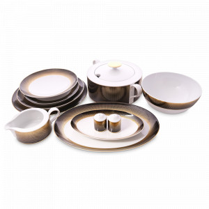 Сервиз столовый на 6 персон Black Gold, 26 предметов, фарфор, черный, золотой, серия Constanza Rio, FALKENPORZELLAN, Германия, Наборы столовой посуды