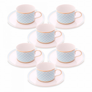 Набор из 6-ти чайных пар Aero Blue Gold, 220 мл, фарфор, белый, голубой, серия Corvara, FALKENPORZELLAN, Германия, Скидка до -30% на фарфор FALKENPORZELLAN