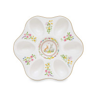 Блюдо круглое для 6-ти яиц Кролики и цветы, 21 см, фарфор, белый, декор, серия Happy Easter, EASY LIFE (R2S), Италия