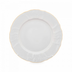 Тарелка закусочная, 19 см, фарфор, белый, золотой, серия Белый узор, BERNADOTTE, Чехия, Тарелки десертные