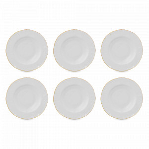 Набор из 6-ти суповых тарелок, 21 см, фарфор, белый, золотой, серия Белый узор, BERNADOTTE, Чехия, Наборы глубоких тарелок