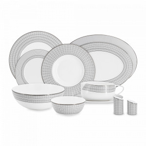 Сервиз обеденный на 6 персон Сильвер, 27 предметов, костяной фарфор, белый, декор, серия Emily, ANNA LAFARG, Китай, Наборы обеденных тарелок