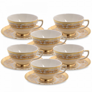 Набор из 6-ти чайных пар Creme Gold, 220 мл, фарфор, кремовый, золотой, серия Imperial, FALKENPORZELLAN, Германия, Скидка до -30% на фарфор FALKENPORZELLAN