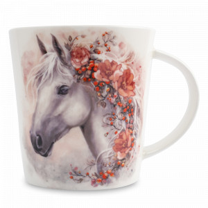 Кружка «Лошадь с цветами», 450 мл, фарфор, белый, декор, серия Horse, ANNA LAFARG, Китай, Кружки
