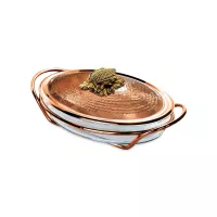 Блюдо для горячего с крышкой "Кукуруза", 2.4 л, медь кованая, стекло, серия Медная посуда, Кольчугинский Мельхиор, Россия, 