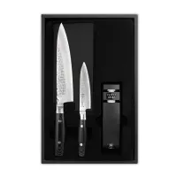 Набор из 2-х кухонных ножей с точилкой, дамасская сталь, серия Zen, YAXELL, Япония, 