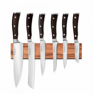 Набор из 6-ти кухонных ножей на магнитном держателе из дерева акации, серия Ikon, WUESTHOF, Золинген, Германия, Набор ножей сантоку