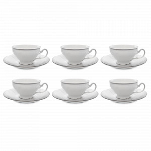 Набор из 6-ти чайных пар, 220 мл, фарфор, белый, декор, серия Платиновый узор, BERNADOTTE, Чехия, Белые чайные пары