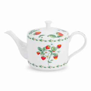 Чайник заварочный Земляничная поляна, 750 мл, костяной фарфор, белый, декор, серия Emily, ANNA LAFARG, Китай, Фарфоровые заварочные чайники