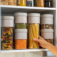 Контейнер для сыпучих продуктов, размер L, 1.35 - 1.6 л, пластик, силикон, бежевый, серия Flip Storage, LEKUE, Испания_00817020063747874762.jpg