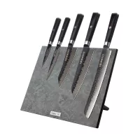 Набор кухонных ножей, 5 штук, на магнитной подставке, серия Black Damascus, HEIMCUT, Россия, 