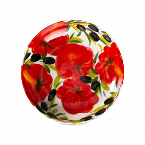 Тарелка для пасты, 23 см, керамика, белый, декор, серия Томаты и оливки, EDELWEISS, Италия, Красивые тарелки для сервировки