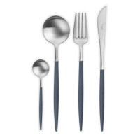 Набор столовых приборов на 6 персон, 24 предметов, синяя ручка, серия GOA matte blue, CUTIPOL, Португалия