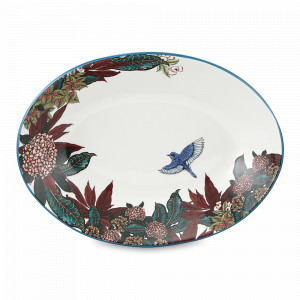 Салатник овальный Цветы и птица, 32 х 23 см, керамика, синий, декор, серия Воспоминание, MAXWELL WILLIAMS, Австралия, Салатники, чаши сервировочные