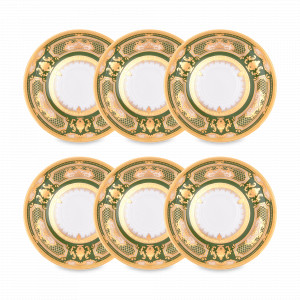 Набор из 6-ти блюдец Green Gold, 14.5 см, фарфор, зелёный, золотой, серия Constanza Donna, FALKENPORZELLAN, Германия, Чайные пары из фарфора
