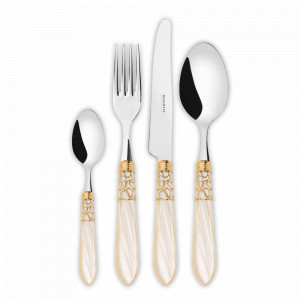 Набор столовых приборов на 6 персон, 24 предмета, сталь, акрил, цвет: хром - слоновая кость - золото, серия Melodia, BUGATTI Cutlery, Италия, Наборы столовых приборов 24 предмета