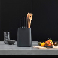 Подставка для ножей с отделением для кухонных принадлежностей, 23 х 19 см, пластик, темно-серый, серия Profile New, BRABANTIA, Бельгия_00802910064303485027.jpg