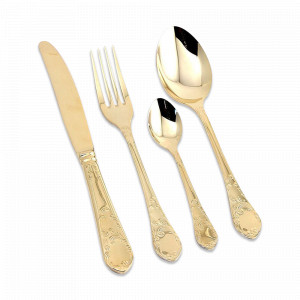 Набор столовых приборов 24 предмета, на 6 персон, сталь, серия Renascenca Gold, HERDMAR, Португалия, Золотые столовые приборы