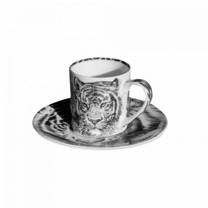 Пара кофейная, 100 мл, костяной фарфор, белый, черный, серия Wild Spirit, TAITU, Италия, Итальянский фарфор