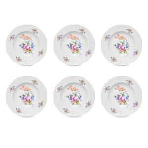 Набор из 6-ти тарелок для пасты, 23 см, фарфор, белый, декор, серия Полевой цветок, BERNADOTTE, Чехия, Чешский фарфор