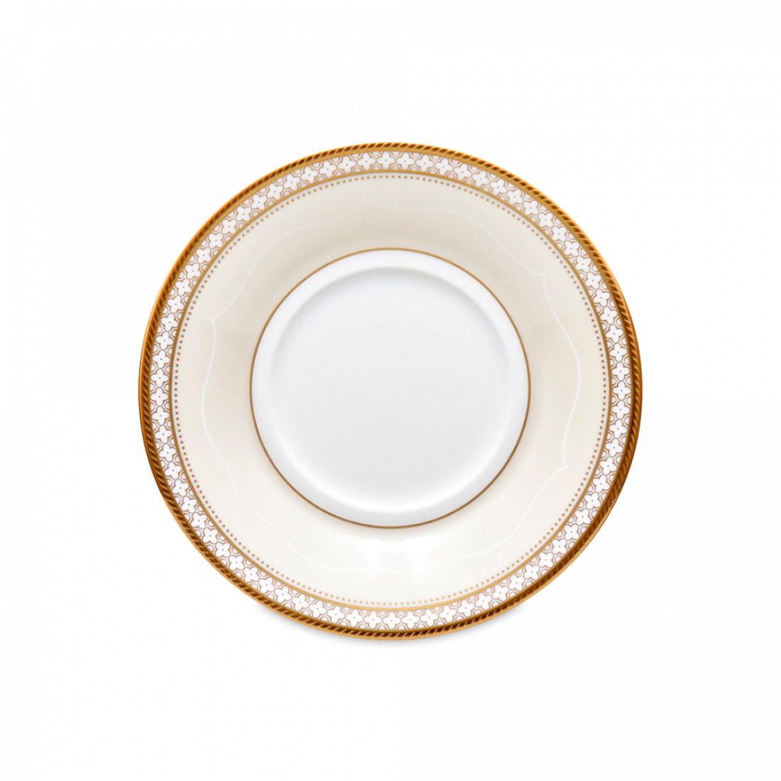 Блюдце для чайной чашки, 15 см, костяной фарфор, белый, серия Трефолио, золотой кант, NORITAKE, Япония