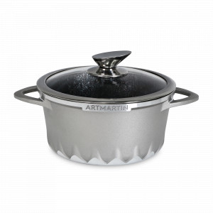 Кастрюля с крышкой, dia 20 см, 2,6 л, алюминий с каменным покрытием, ручки: нержавеющая сталь, для индукционных плит, серия Artmartin, KITCHENSTAR, Китай, Кастрюли с антипригарным покрытием