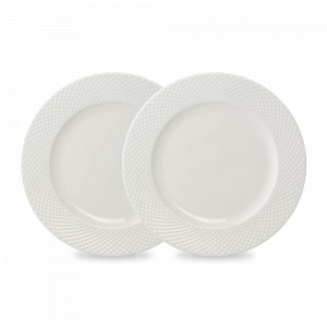 Набор обеденных тарелок, 2 предмета, 27 см, фарфор, белый, рельеф, серия Essential, TKANO, Россия, Наборы тарелок для кухни
