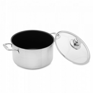 Кастрюля высокая с крышкой, 24 см, 7.5 л, сплав алюминия, стальной, серия Nonstick Clad, SWISS DIAMOND, Швейцария, SWISS DIAMOND (Швейцария)