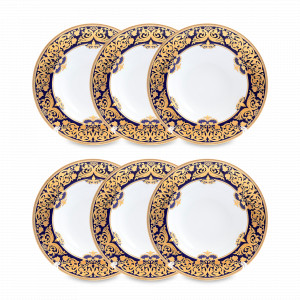 Набор из 6-ти суповых тарелок Cobalt Gold, 23.5 см, фарфор, синий, золотой, серия Constanza Natalia, FALKENPORZELLAN, Германия, Фарфоровые тарелки для супа