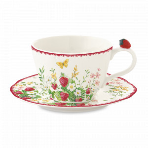 Пара чайная, 240 мл, фарфор, серия Jardin Des Fraises, EASY LIFE (R2S), Италия, Jardin Des Fraises EASY LIFE R2S