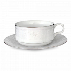 Пара чайная, 470 мл, фарфор, белый, декор, серия Платиновый узор, BERNADOTTE, Чехия, Чайные пары