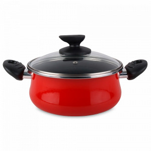 Кастрюля низкая с крышкой, 24 см, 4,4 л, сталь, стеклоэмаль, красный, серия Praga, VITRINOR, Испания, Кастрюли