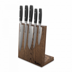 Набор из 5-ти кухонных ножей на подставке из дуба, серия RAN, YAXELL, Япония, YAXELL (Япония)
