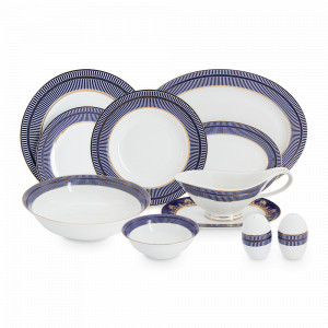Сервиз столовый на 12 персон Империя, 50 предметов, фарфор, синий, серия Midori, ANNA LAFARG, Китай, Столовые сервизы из фарфора