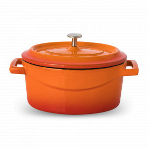 Кокот овальный с крышкой, 360 мл, 9 х 12 см, чугун, оранжевый, LAVA, Турция, Кокотницы